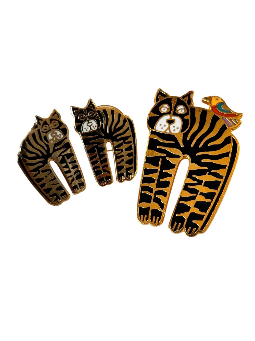 Vintage Laurel Burch Cloisonné Enamel "Jungle Cat" Brooch & Earrings Set, 80s